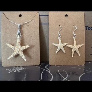 Nautical real starfish earrings and pendant set